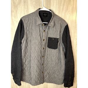 Mens L Large Oakley Quilted Shirt Jacket Button Up Gray Color Block